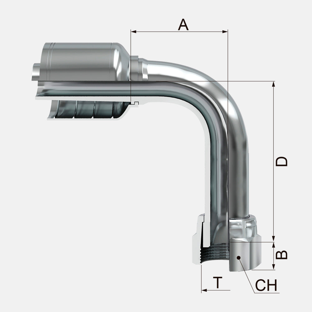 FKOF90TL 90° Swivel Female ORFS Long Elbow