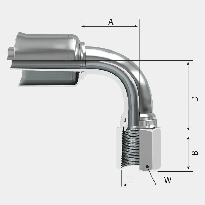 FRFJD90T Female Swivel Dual Flare 90° Elbow with Iron Ferrule for R5T