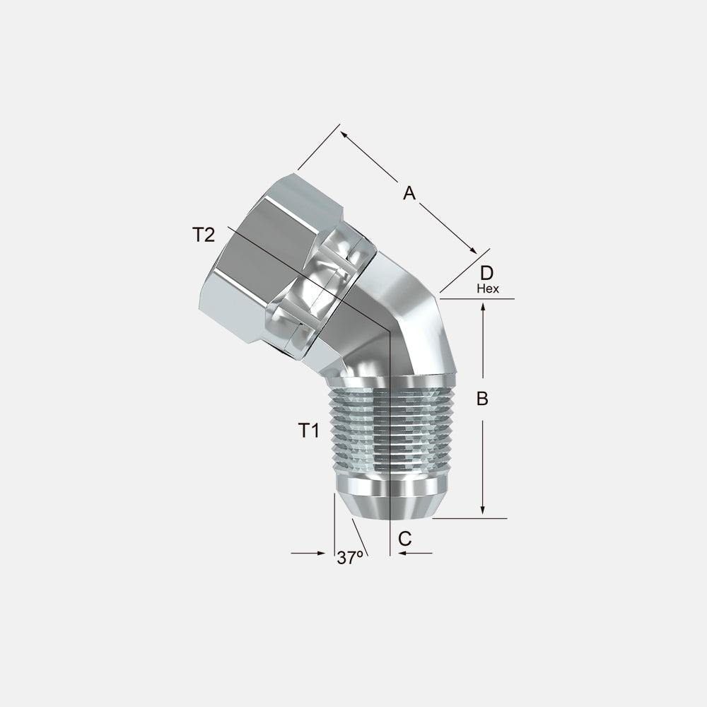 H889-FS  Adaptador Macho Flared - Hembra Flared Giratoria a 45º